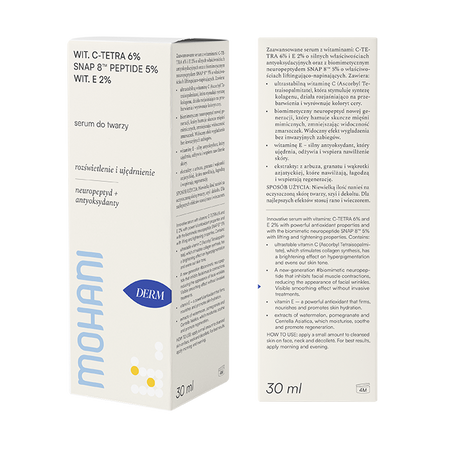 Napinająco-rozświetlające serum do twarzy z ultrastabilną Witaminą C TETRA 6%, neuropeptydem SNAP 8™ Peptide 5% i Witaminą E 2%