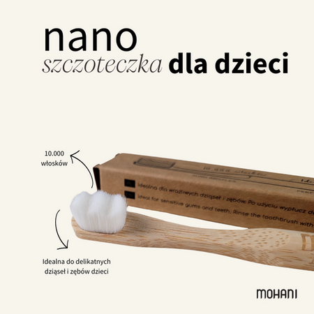 Nano szczoteczka bambusowa do zębów dla dzieci Mohani - Niebieska, 10 tysięcy miękkich włosków