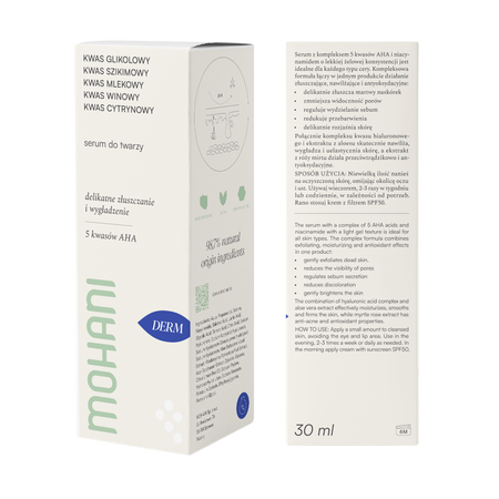 Regenerująco-złuszczające serum do twarzy Mohani pięć kwasów AHA 30ml